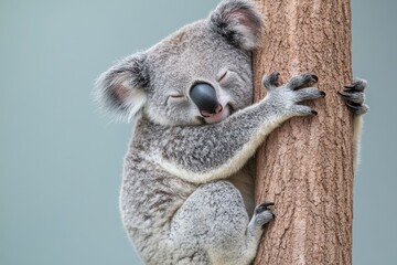 Fototapeta premium Sleepy koala clinging to tree branch