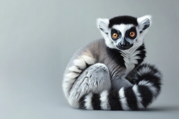 Sleepy lemur with curled tail resting