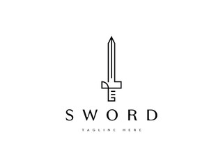 minimal sword with line logo design