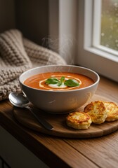 Cozy Tomato Soup with Grilled Cheese Croutons A Perfect Rainy Day Meal