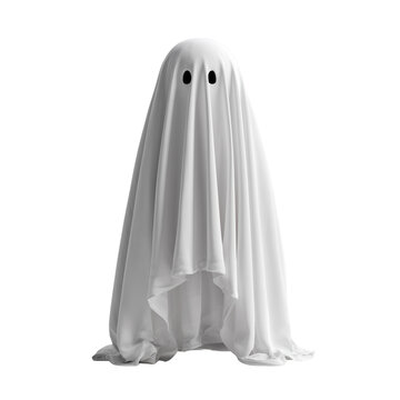 Classic white sheet ghost costume with eye holes isolated on transparent background