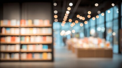 Blurred Of Bookstore Background With Bokeh Lighting For Website, Banner, Poster, Brochure, Or Advertising Campaign Use