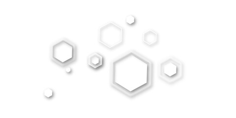 Minimalist white background with 3D hexagon shapes on the left side, casting soft shadows. Modern and clean design ideal for tech, science, or medical-themed layouts with open space for text.