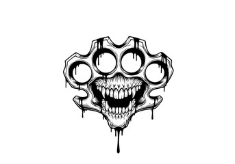 Fototapeta premium Vector art of skull brass knuckles with dripping paint isolated on white