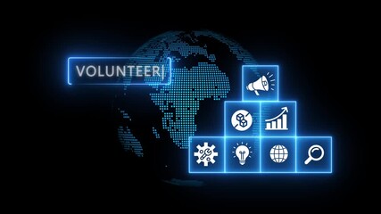 Global Volunteer Network Digital Interface with Icons for Marketing Ideas and Growth Analysis - Powered by Adobe