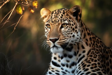 Obraz premium Leopard face and spotted fur big cat feline