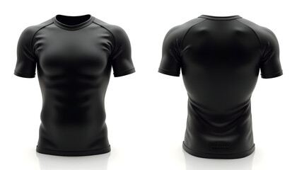 Black Compression Shirt Front and Back Views on White