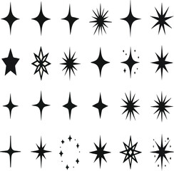 Obraz premium Black Sparkle and Starburst Icon Set – Minimalist Twinkle Symbols for Light, Magic, and Decoration