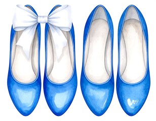 Watercolor illustration of two elegant blue heels