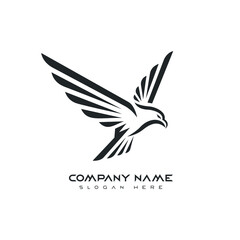 Flying Eagle Logo Vector Template for Branding, Abstract Bird of Prey Icon Design, Minimalist Hawk Emblem for Business Identity, Modern Falcon Logo for Company and Tech Use