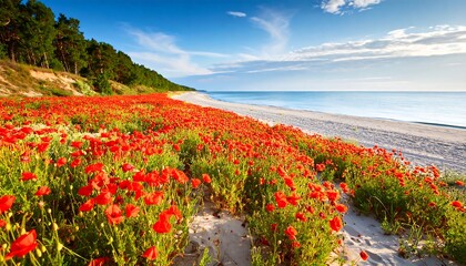 Coastal wildflowers under a vibrant sky