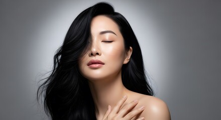 Naklejka premium Beautiful Woman with Long Black Hair