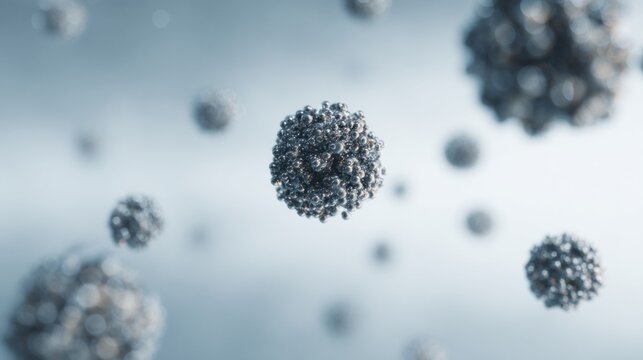 Metallic Sphere Assemblage: A Cluster of Spherical Elements on Light Blue