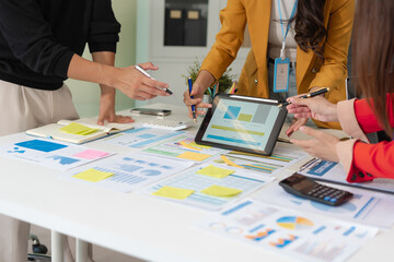 Project manager working and update tasks with milestones progress planning and professional...