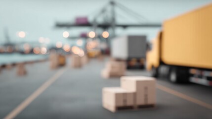 Fototapeta premium Blurred Background of Logistics and Transportation Hub in a Shipping Yard for Website Background, Advertising Campaign, or Digital Signage