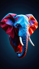Geometric Elephant Head in Bold Color: A striking 3D geometric representation of an elephant's head, showcasing a vibrant interplay of bold colors, creating a modern and captivating visual.