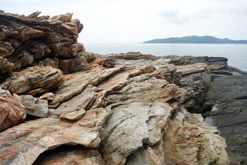 Quartzite at Khao Laem Ya-Mu Ko Samet National Park, Thailand. A metamorphic rock formed by...