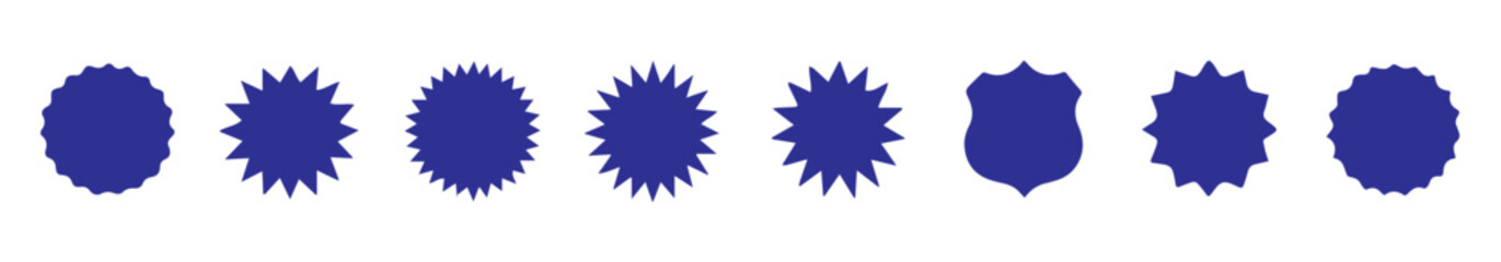  Colored Vector Badge Shapes Featuring Starburst and Sunburst Styles, Decorative Label Design Set, Editable Formats: AI, EPS, JPG, PNG, Ideal for Both Digital and Print Use
