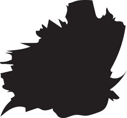 Abstract Black Ink Blot Design with Jagged Edges Evoking Spilled Paint or a Distorted Silhouette Against a White Background