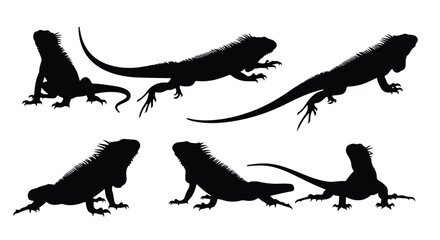 Silhouette vector set sequence of iguana silhouettes showing various movements like jumping and crawling