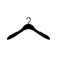 Hanger templates in pixel art style. Black solid clothes hanger. Fashion, wardrobe, labels. Isolated on white background.