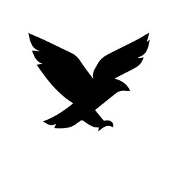Black Vector Silhouette of a Flying Eagle with Outstretched Wings, Dynamic Bird of Prey in Motion, Ideal for Logos, Emblems, and Wildlife Designs, Editable Formats: AI, EPS, JPG, PNG, 