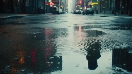 Rainy city street reflections