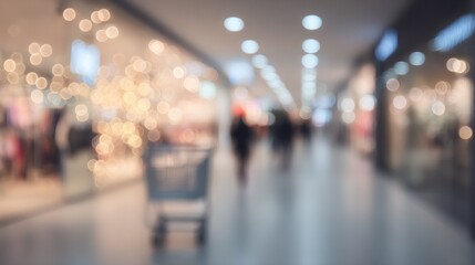 Blurred Shopping Mall Background with Bokeh Lights for Use in Website Backgrounds, Posters, Presentations, and Advertisements