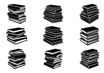 A stack of books silhouette vector Set