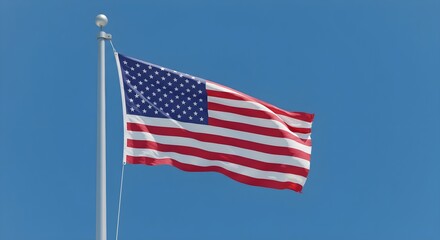 American flag waving on a clear blue sky