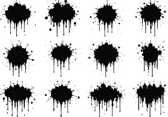 A dynamic design featuring abstract spray paint splatters and dripping effects presented in a striking silhouette style.