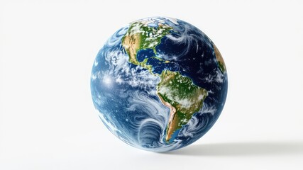 Fototapeta premium Planet concept with detailed topographic features, swirling cloud patterns, and a vibrant aquatic expanse