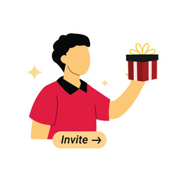 Man Holding Gift Box with Invite Button