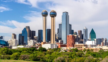 Panoramic cityscape of a modern metropolis under a partly cloudy sky