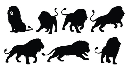 Naklejka premium Silhouette vector set a collection of black lion silhouettes in various dynamic poses against a white background