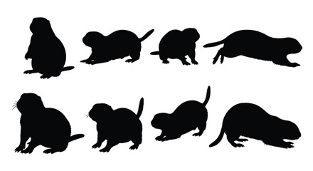 Silhouette vector set a collection of black groundhog silhouettes showcasing various poses and actions on a white background