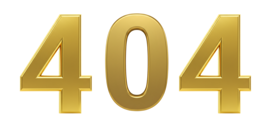 Golden 3D 404 error numbers symbolizing page not found