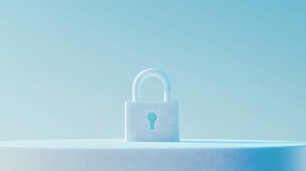 Fototapeta premium Minimalist render of a stylized blue and white padlock on a matching pedestal