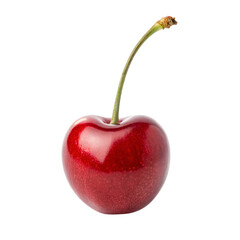 Cherry, similar red fruit with stem, slightly different angle showing natural curve, isolated on a transparent background