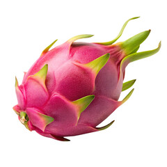 Dragon fruit, same exotic fruit from different angle, pink skin with green leafy protrusions, isolated on a transparent background
