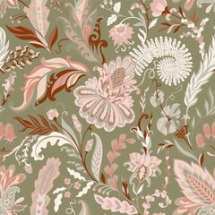 Olive Vintage Garden Floral Pattern © Sonulkaster