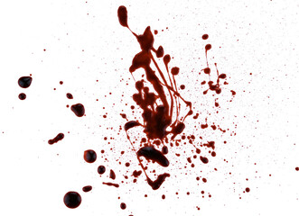 Splashes and drops Blood isolated on a transparent background. Full depth of field. PNG.