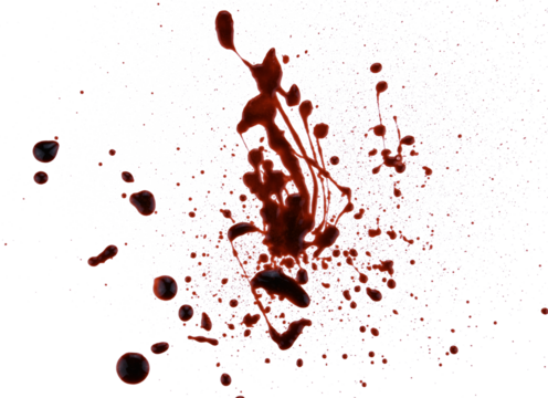Splashes and drops Blood isolated on a transparent background. Full depth of field. PNG.