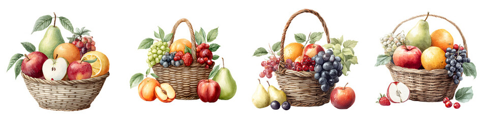 Watercolor Fruit Basket Illustration, Fresh and Healthy Harvest