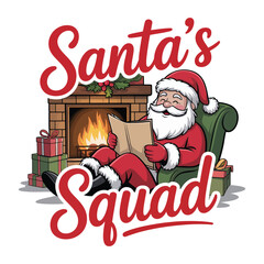 Santa reading by fireplace Santa Claus Christmas