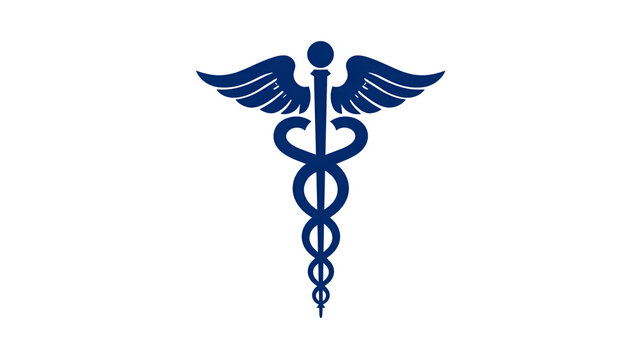 Dark blue caduceus medical symbol silhouette isolated on white background