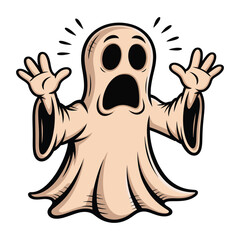 Scared ghost with open mouth and raised hands spooky