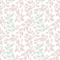 Sophisticated seamless leaves pattern in pastel pink and green tones for graceful backgrounds and textiles
