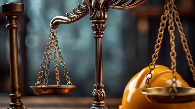 Balancing justice and safety in the construction industry with scales and helmet