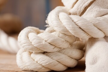Close-up of intertwined white rope knots